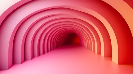 Poster - A stunning abstract tunnel featuring graceful arches in varying shades of pink, creating a mesmerizing and vibrant atmosphere that invites exploration.
