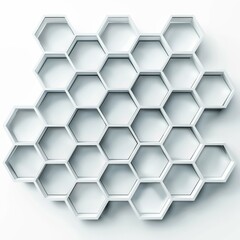 Poster - Abstract image of white empty hexagonal shelves forming honeycomb pattern on white background