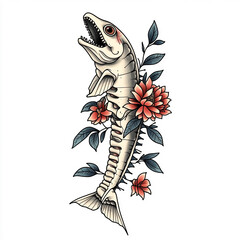 Wall Mural - Barracuda tattoo flash illustration