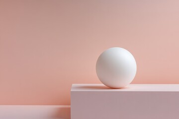 Poster - A white sphere gracefully positioned on a soft pink pedestal, highlighting elegance and simplicity in a tasteful minimalist composition.