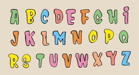 Wall Mural - pop art font alphabet crayon chalk style drawing