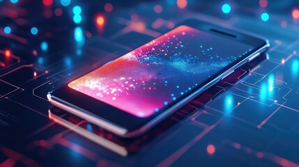 Poster - Sleek smartphone displayed with a futuristic technological background