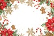 © Ladawan - Festive Christmas Border with Poinsettias, Gingerbread Cookies, Snowflakes and Candy Canes for Holiday Designs, Greeting Cards and Seasonal Decorations