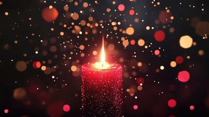 Poster - Sparkling Christmas bokeh lights surrounding a glowing red holiday candle