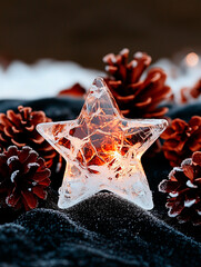 Wall Mural - Illuminated Cracked Glass Star Ornament with Pine Cones