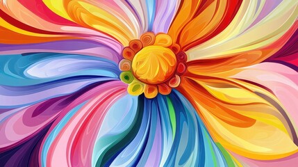 Poster - Vibrant floral artwork with swirling petals in spring colors for a cheerful greeting card