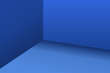 Wall Mural - 3d blue room corner background, empty interior wall and floor studio, abstract minimal background sh