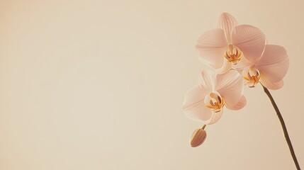 Poster - A solitary soft lavender orchid against a light taupe background, close-up shot, Minimalist style