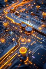 Poster - Smart factory operations visualized with glowing production flow lines