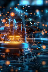 Poster - Smart factory operations visualized with glowing production flow lines
