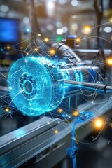 Poster - Smart factory operations visualized with glowing production flow lines