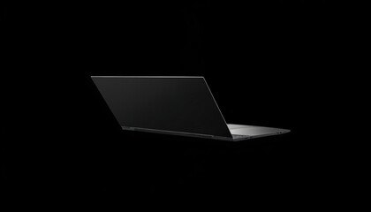 Wall Mural - Laptop computer isolated on black background. Black display ready for mockup advertisement.