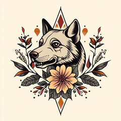 Poster - Geometric Wolf tattoo flash illustration