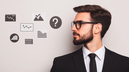 Aufkleber - Businessman contemplating data charts.