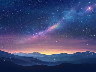 starry sky with milky way galaxy and colorful stars on a night background. beautiful forest landscap