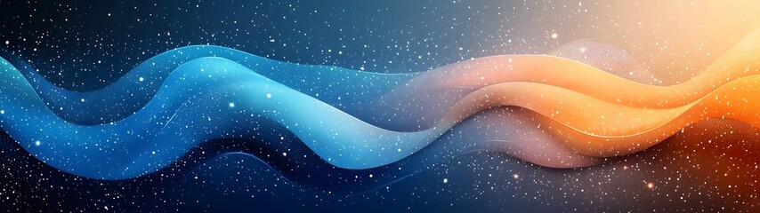 Poster - An abstract digital artwork featuring flowing waves of blue and orange hues against a starry backdrop, evoking a sense of tranquility and cosmic beauty.