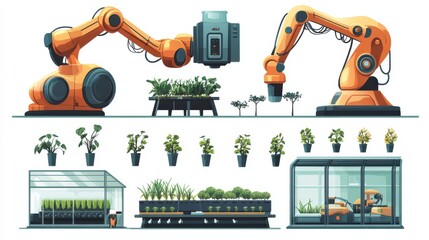 Poster - automation in agriculture isolated cartoon vector illustrations set. phenotyping robots in farming i