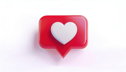 Leinwandbilder - 3D Red Notification Bubble Featuring a White Heart Icon. Perfect Representation of Social Media Likes, Engagement, Digital Love, or Online Popularity Metrics in a Modern Minimalistic Design