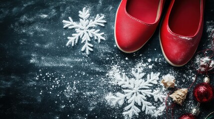 Wall Mural - Christmas concept with red shoes and white chalk