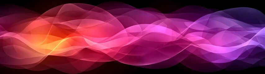 Poster - An abstract wave pattern featuring flowing curves in vibrant shades of pink, purple, and orange against a dark background, creating a sense of dynamic movement and energy.