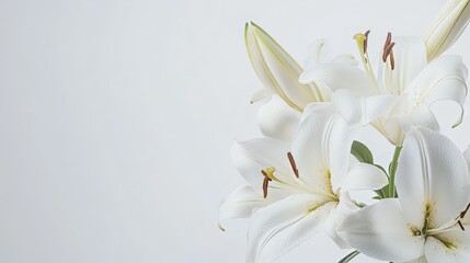 Poster - A striking arrangement of white lilies against a pure white backdrop, close-up shot, Minimalist style