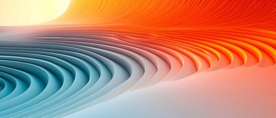 Poster - A vibrant and abstract landscape featuring fluid waves in a gradient of warm orange and cool blue shades, creating a dynamic and visually striking composition.