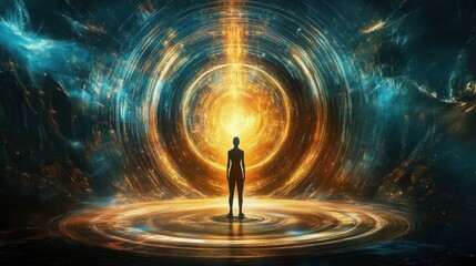Wall Mural - generative ai creates a surreal moment where the figure is enveloped by a magical aura.