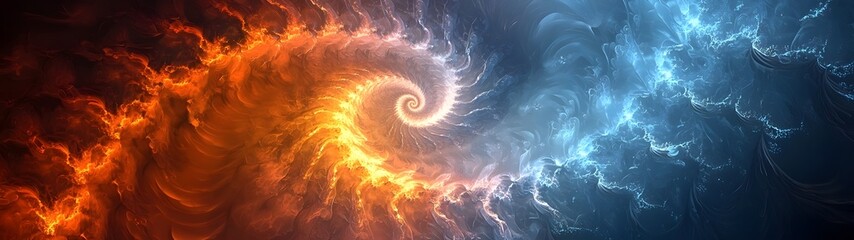 Poster - A mesmerizing swirl of fiery orange and cool blue colors, creating a dynamic contrast that symbolizes the balance between heat and tranquility, artistry in digital form.