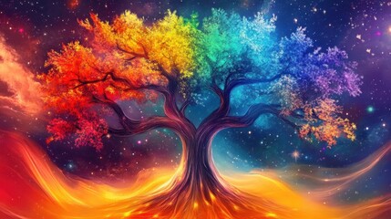 Wall Mural - generative ai creates an enchanting depiction of the tree of life.