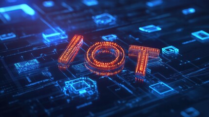 Poster - iot internet of things concept. iot word on abstract blue background with mock up layout. 3d renderi
