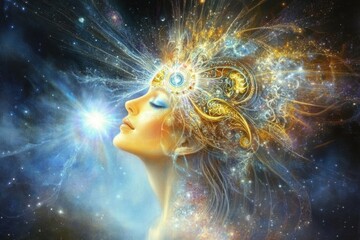 artistic representation of a spiritual entity reaching the divine.