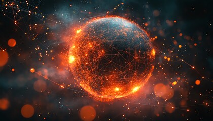 Aufkleber - Digital globe with interconnected lines and dots, symbolizing global communication, technological networking, and data exchange worldwide