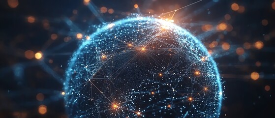 Poster - Globe connected by dynamic lines and dots, illustrating global communication, digital networks, and the seamless flow of information