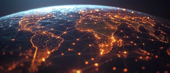 Poster - World globe connected by digital lines and dots, representing global communication, networking, and the exchange of data across the globe