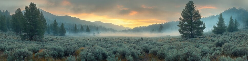  Panoramic View of Sagebrush and Forest Fire Smoke in the Distance