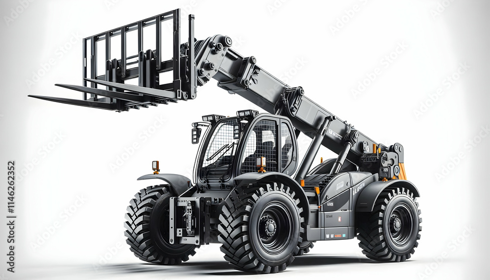 construction An isolated telehandler, positioned on a white background ...