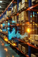 Aufkleber - Warehouse inventory visualized with glowing data charts on shelves