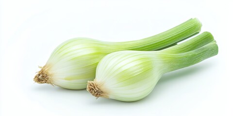 Poster - Isolated green shallot Allium cepa var. aggregatum on a white background, showcasing the fresh and vibrant green shallot, perfect for culinary uses or food photography.