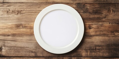 Aufkleber - Blank paper and an empty plate are arranged on a wooden table, creating a simple yet intriguing scene that captures the essence of an empty plate and blank paper setting.