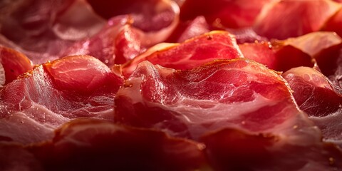 Poster - Close up of pink dry pork ham showcasing its texture and color during the cooking process, highlighting the delicious appeal of pink dry pork ham for culinary enthusiasts.