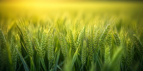 Poster - Close up view of a vibrant green cereal field, showcasing the lush texture and rich color of the cereal crop in its natural environment, emphasizing the beauty of the green cereal field.