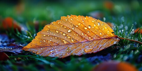 Poster - After the rain, the weather feels incredibly fresh, and the wet leaf creates a captivating scene that highlights nature s beauty. The wet leaf glistens, showcasing its vibrant colors and textures.