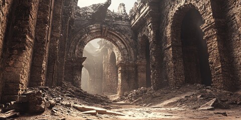 Poster - Ruins of an ancient building feature a striking firewall, showcasing the unique architecture and intriguing history behind the old building s remains and its captivating firewall structure.