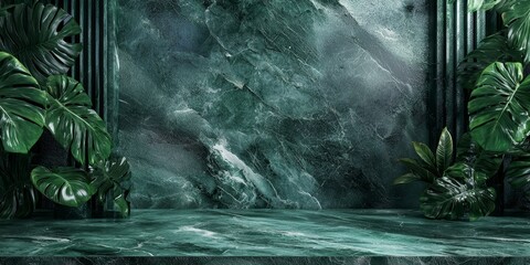 Leinwandbilder - Sophisticated green marble backdrop ideal for showcasing products, providing an elegant and appealing presentation for various items on display.