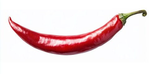 Poster - Vibrant red chili pepper isolated against a white background, showcasing its striking color and texture. This red chili pepper adds a spicy touch to any culinary creation.