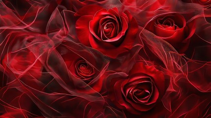 Poster - Red roses featuring a captivating mesh texture create a stunning visual. The intricate mesh texture adds depth and elegance to the classic beauty of red roses, enhancing their allure.