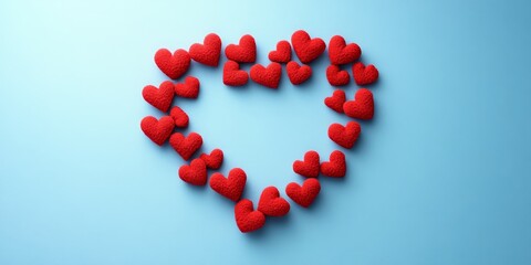 Poster - A red heart frame decorated with hearts is set against a blue background, perfect for celebrating Valentines Day and expressing love and affection.