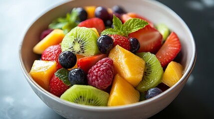 Poster - Delicious and vibrant bowl of healthy fresh fruit salad, bursting with nutrients and flavors. This healthy fresh fruit salad is perfect for a refreshing snack or dessert option.