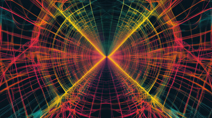Poster - colorful abstract pattern emanating from a central point creates a vibrant visual effect in a digita