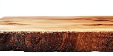 Poster - Wood table top against a clean, isolated white background, highlighting the natural beauty and texture of the wood table top. Perfect for showcasing various designs using a wood table top.